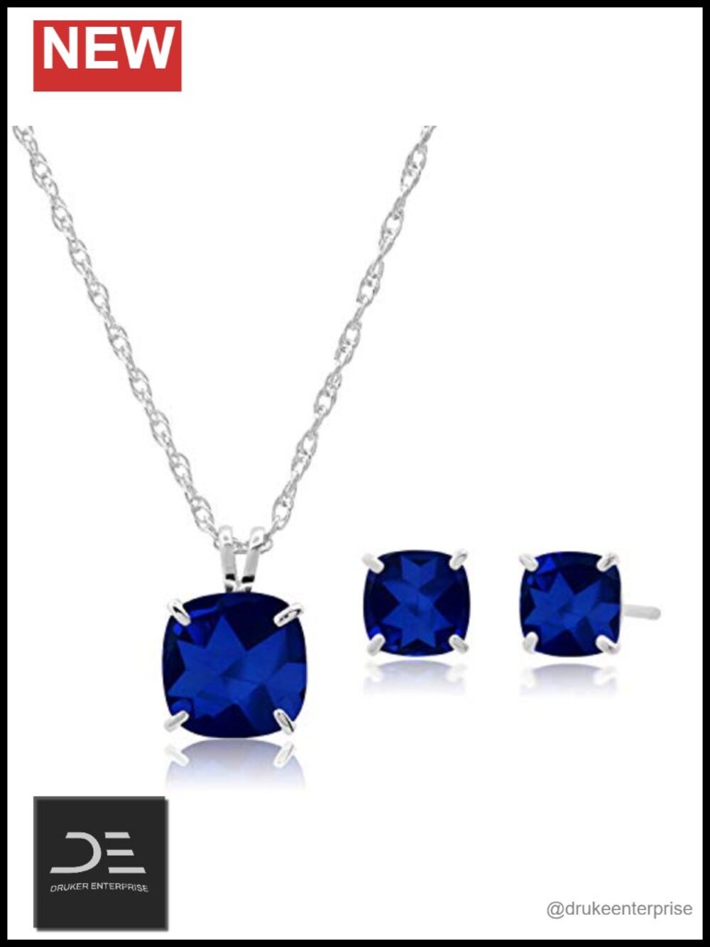 Sterling Silver Blue Sapphire Jewelry Set w/ 925 Stamp